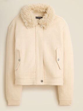 New! J. Crew Women's Wool-blend flight jacket with faux-fur collar